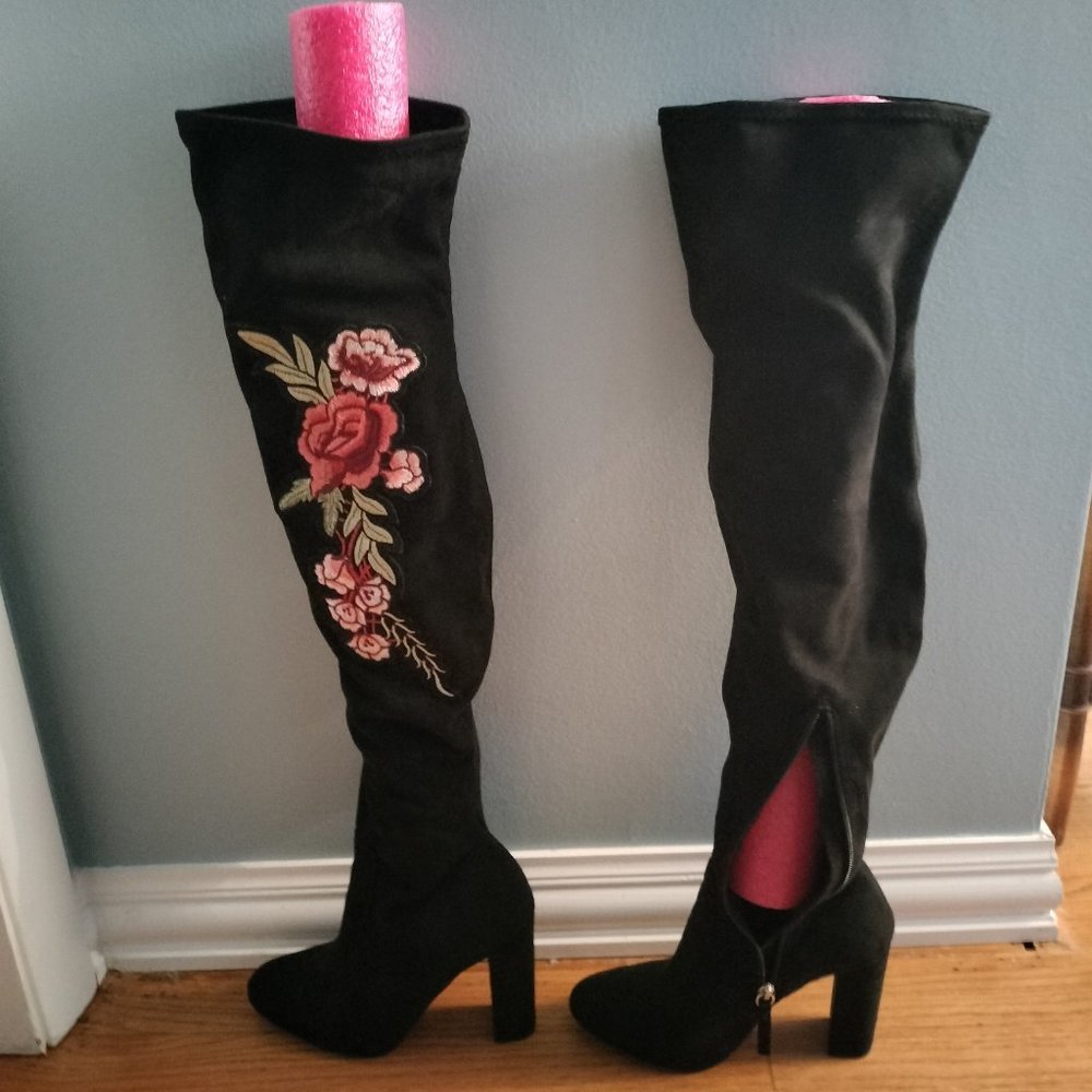 Steve Madden floral thigh high heels